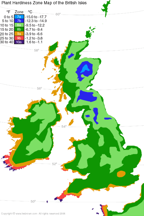 Plant Cold Hardiness Zone Map of the British Isles